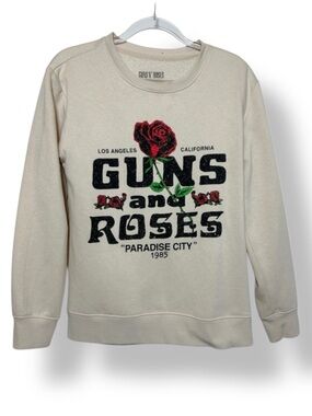 Guns N' Roses Graphic Sweatshirt Crew Cream Paradise City Rock Band Tour Medium